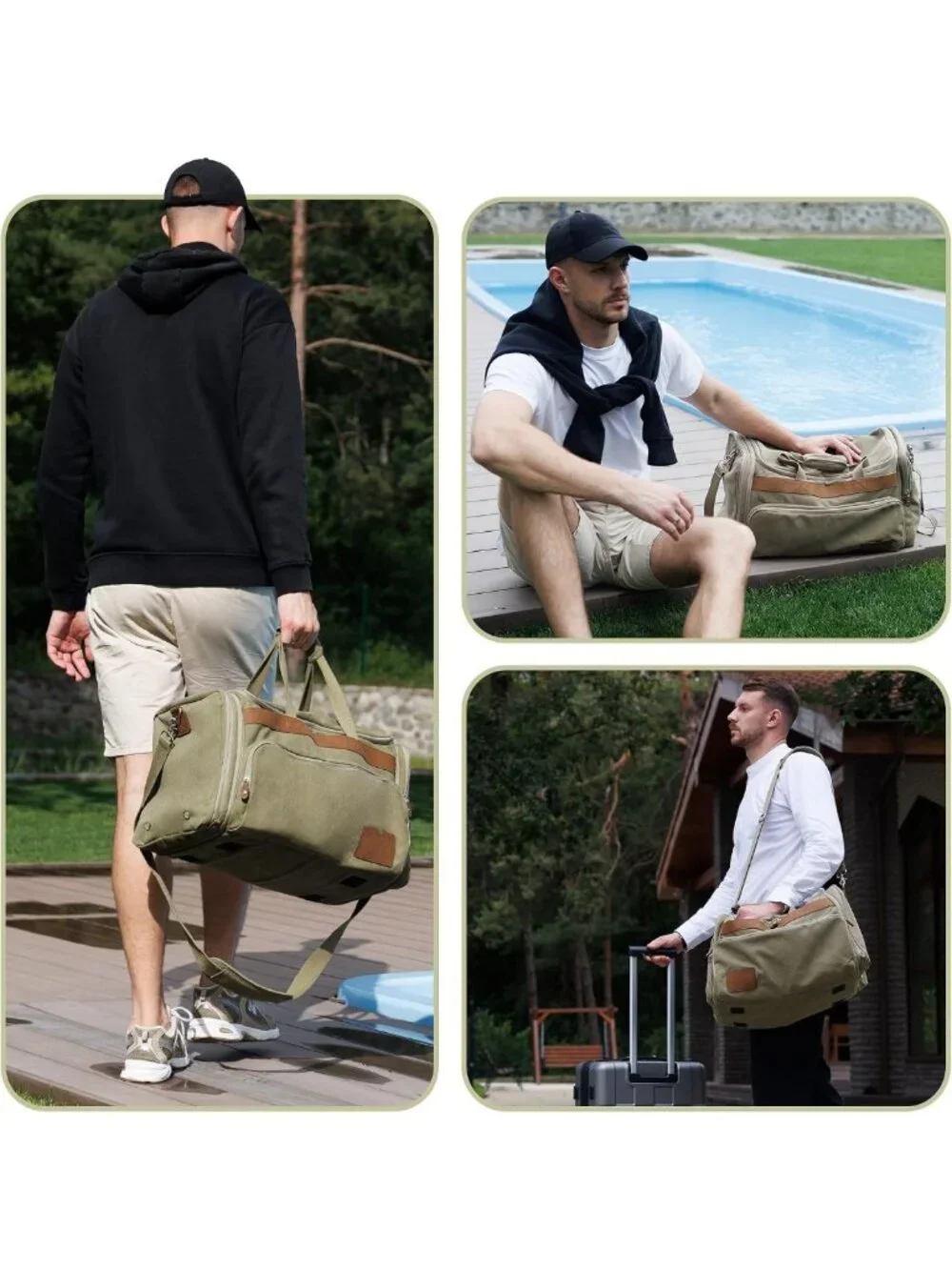Expandable 60L Canvas Duffle Bag for Travel, Gym, Weekend Getaways, Lightweight